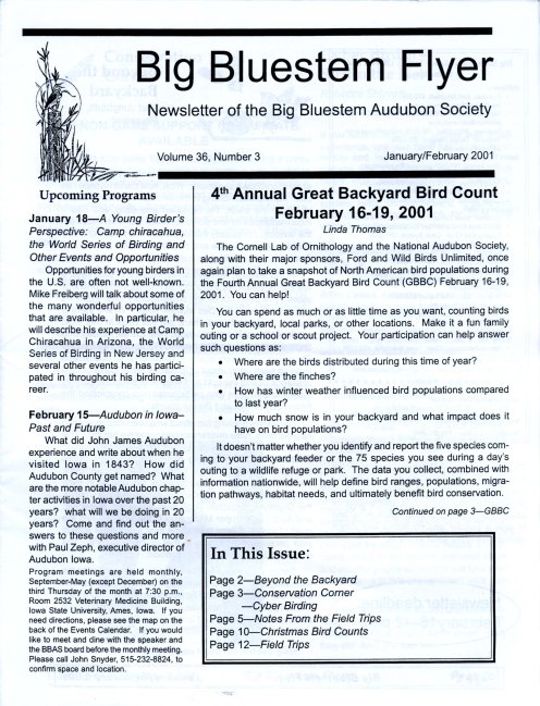 Volume 36 Number 3 Newsletter of the Big Bluestem Audubon Society. MS 592 Box 3 Folder 7